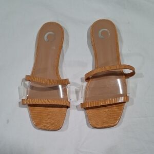 Journee Collection Tan Sandals with Clear Straps Size 8